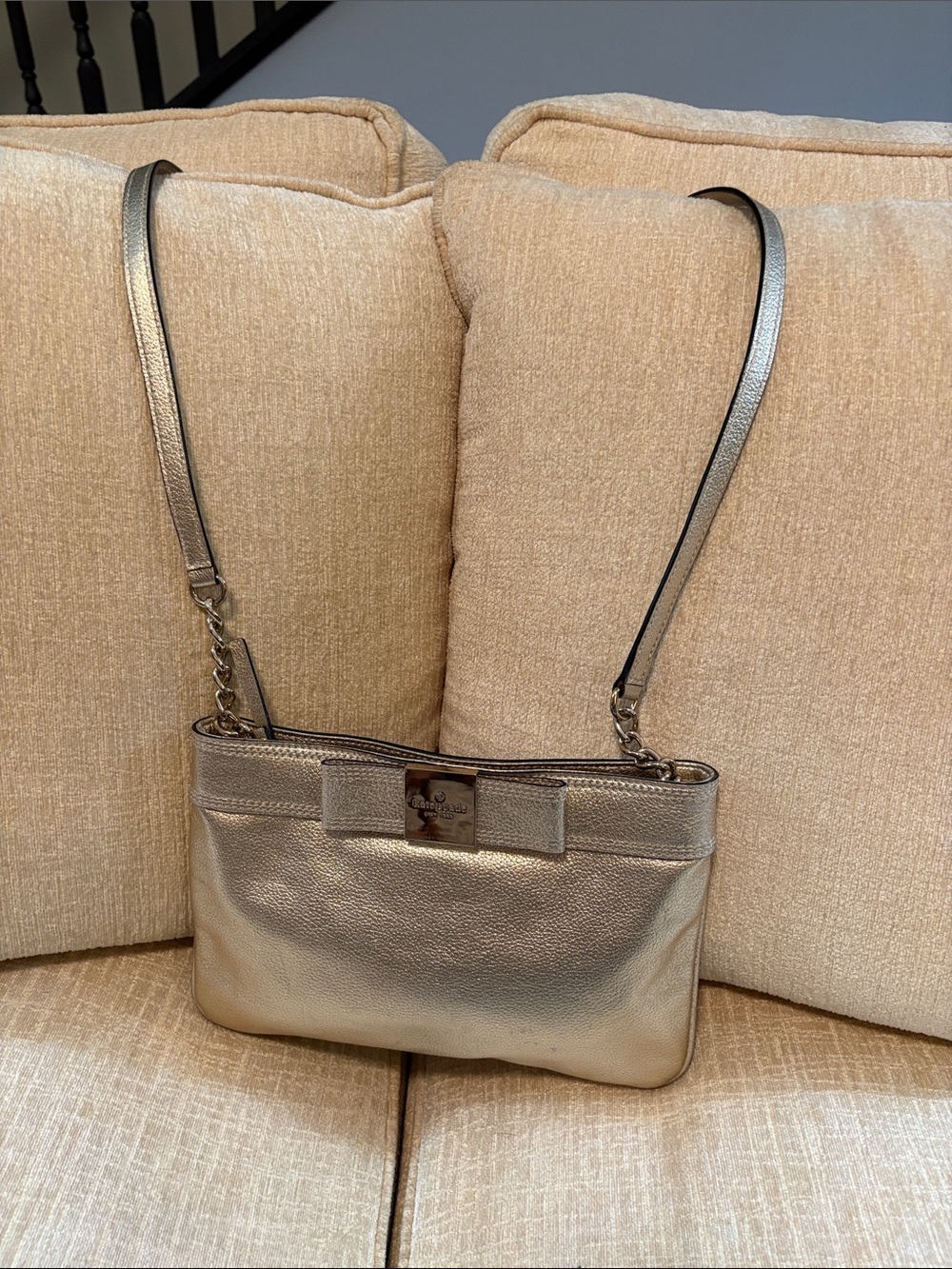kate spade Metallic Gold Leather Crossbody with Bow Accent